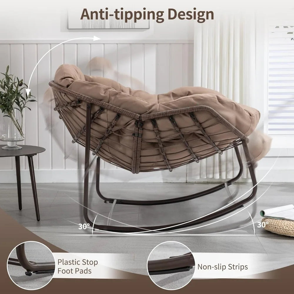 Oversized Papasan Rocking Chair Indoor Outdoor with Padded Cushion