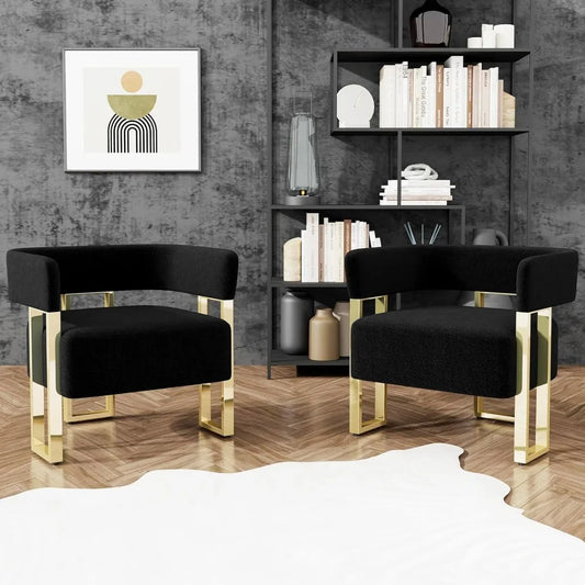 Modern Accent Chair Set of 2 Boucle Bucket Arm Chairs Living Room