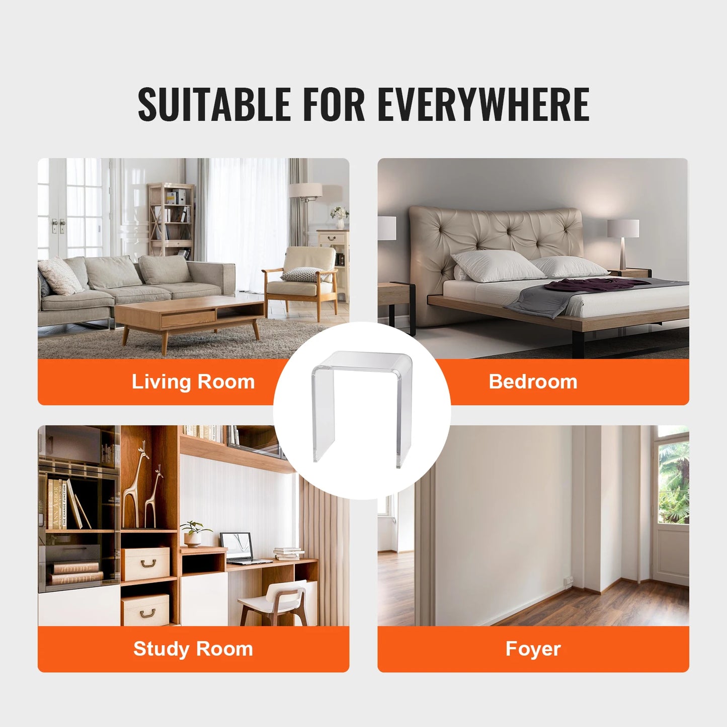 Ljustra Acrylic End Table C-Shaped Minimalist Clear Side Table for Living Room