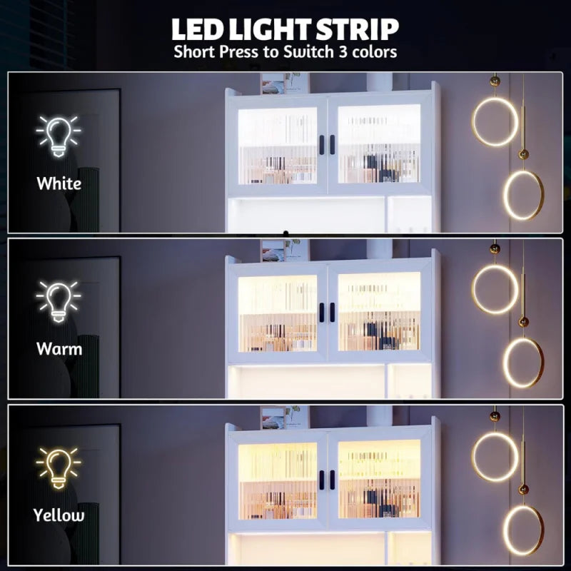 Ljustra Modern Office Desk with Hutch LED Lights Power Outlet Storage