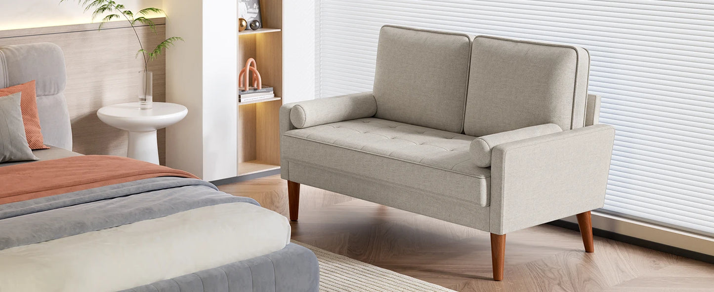 Modern 48" Linen Loveseat Sofa 2-Seater Couch with Pillow for Small Spaces Apartment