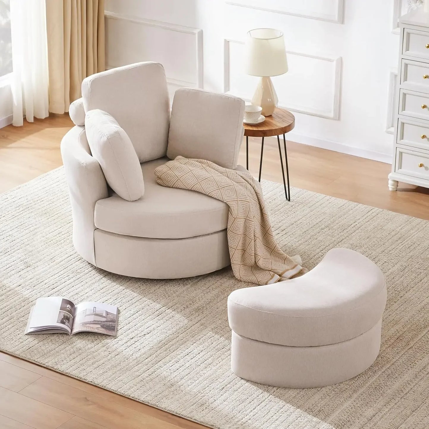 39 Inch Swivel Accent Barrel Chair Chaise Lounge with Neck Support Pillow