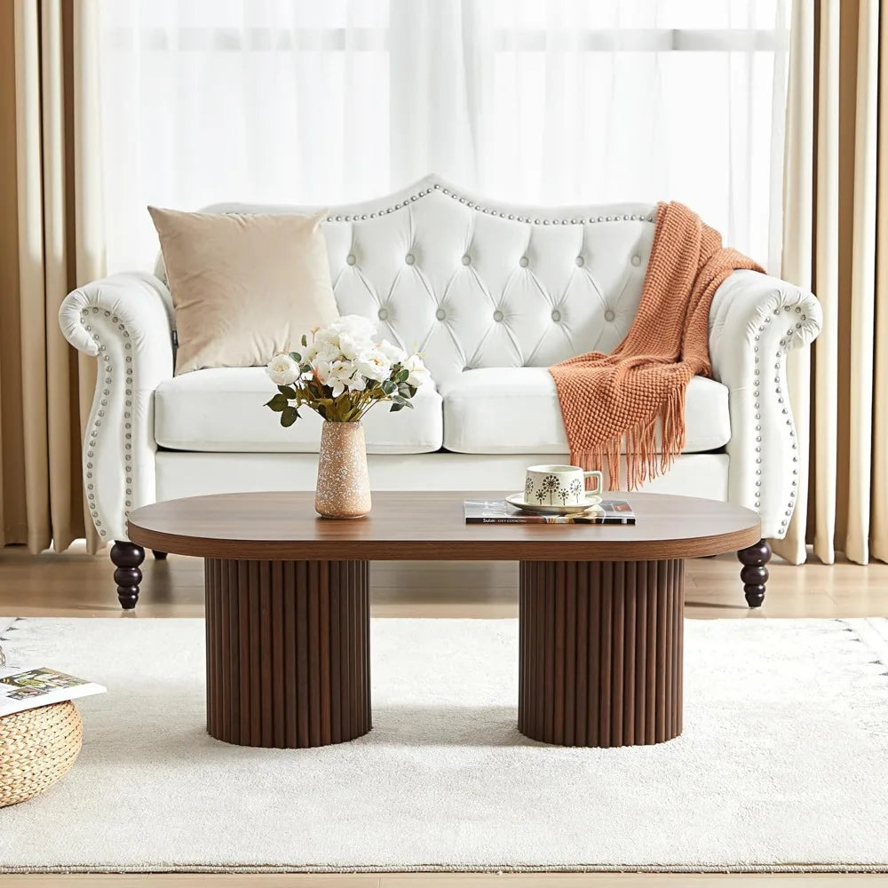 Oval Fluted Coffee Table Mid Century Modern Living Room Furniture