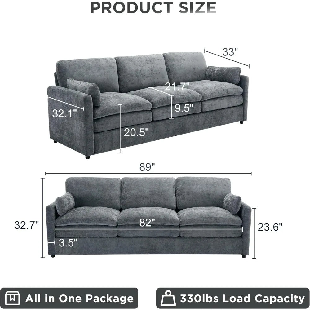 Modern 89 Inch Cloud Sofa Couch with Plush Foam Cushions and Pillows