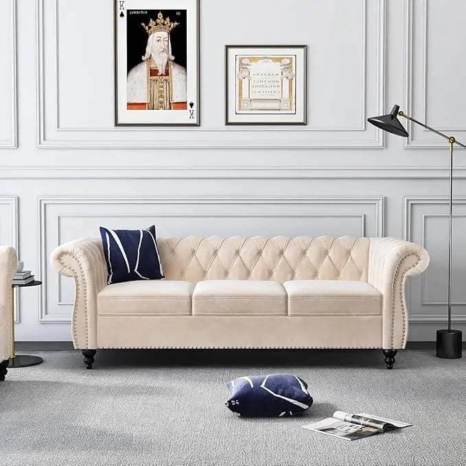 Ljustra Chesterfield 3-Seater Sofa Modern Leather Tufted Couch