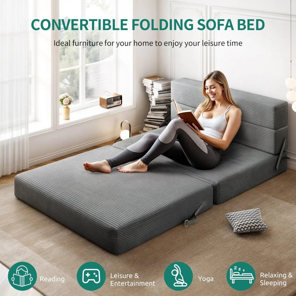 Ljustra Convertible Folding Sofa Bed Corduroy Memory Foam Couch