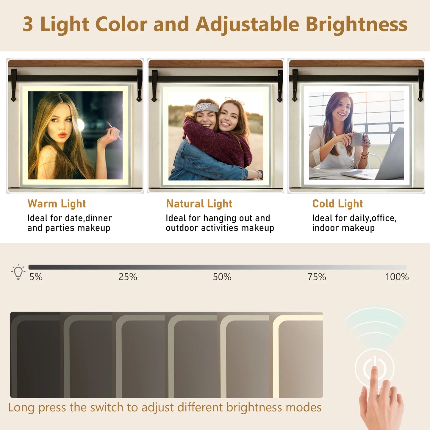 61.7" Large Vanity Desk with Mirror Lights Charging Station Storage