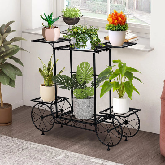 Large Metal 6 Tier Plant Stand Indoor Outdoor Garden Cart Display Rack