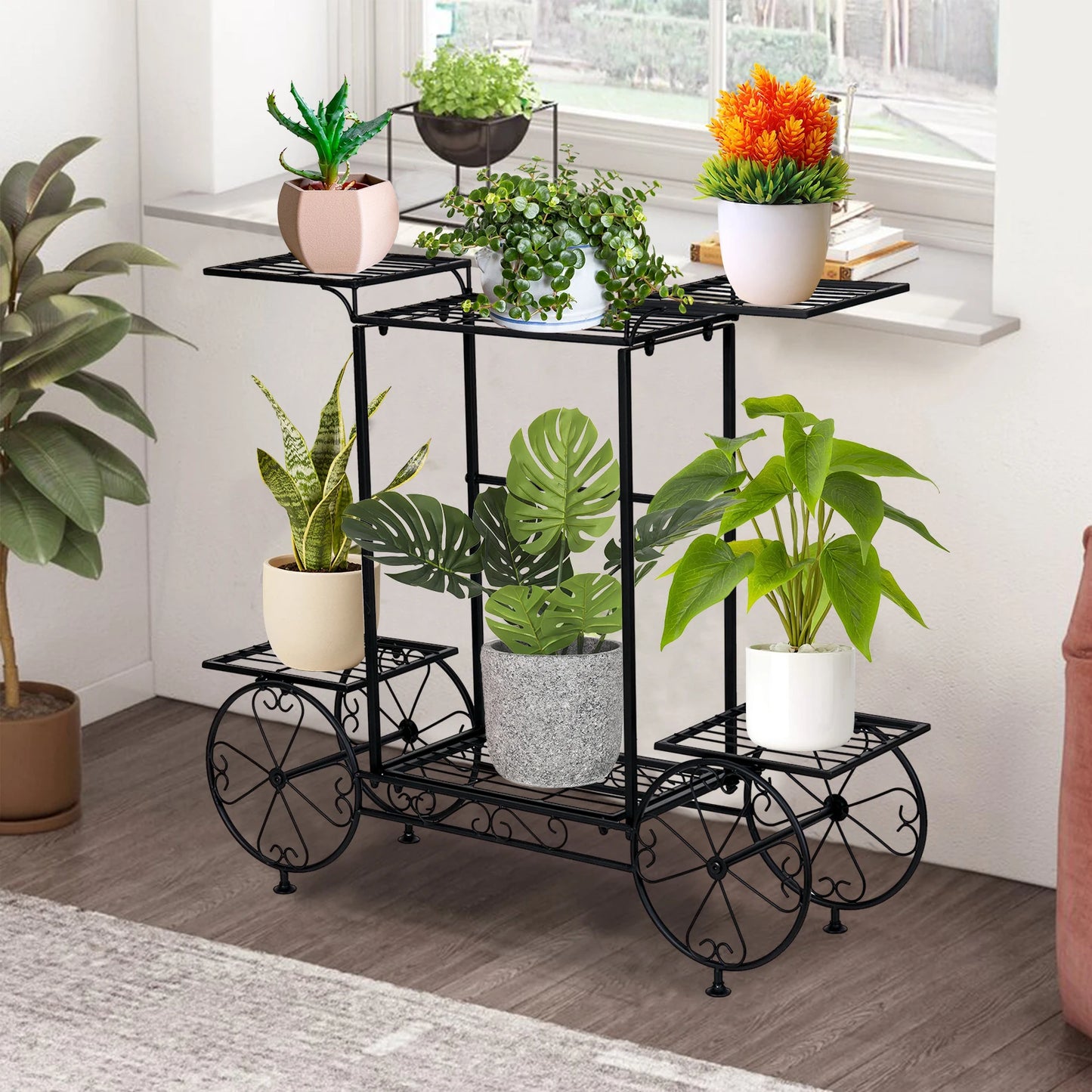Large Metal 6 Tier Plant Stand Indoor Outdoor Garden Cart Display Rack