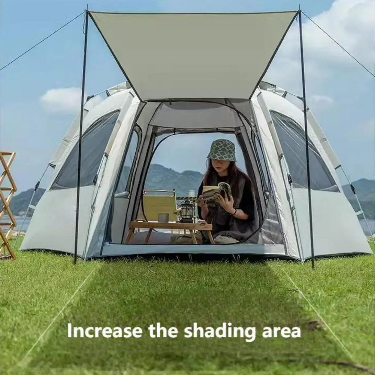 Waterproof Pop Up Camping Tent for 4 Person Family with Skylight