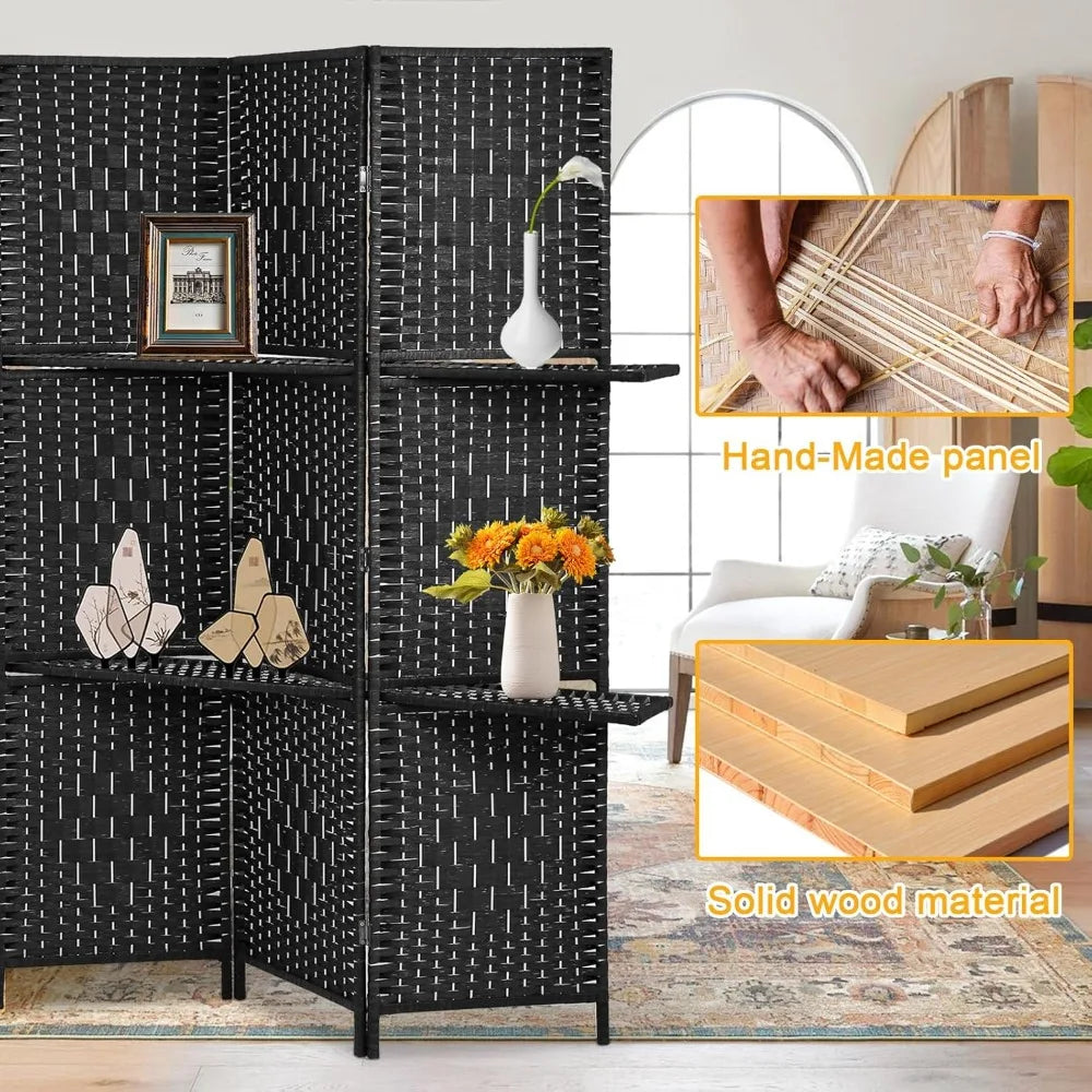 Ljustra 6 Panel Room Divider Folding Privacy Screen with Display Shelves