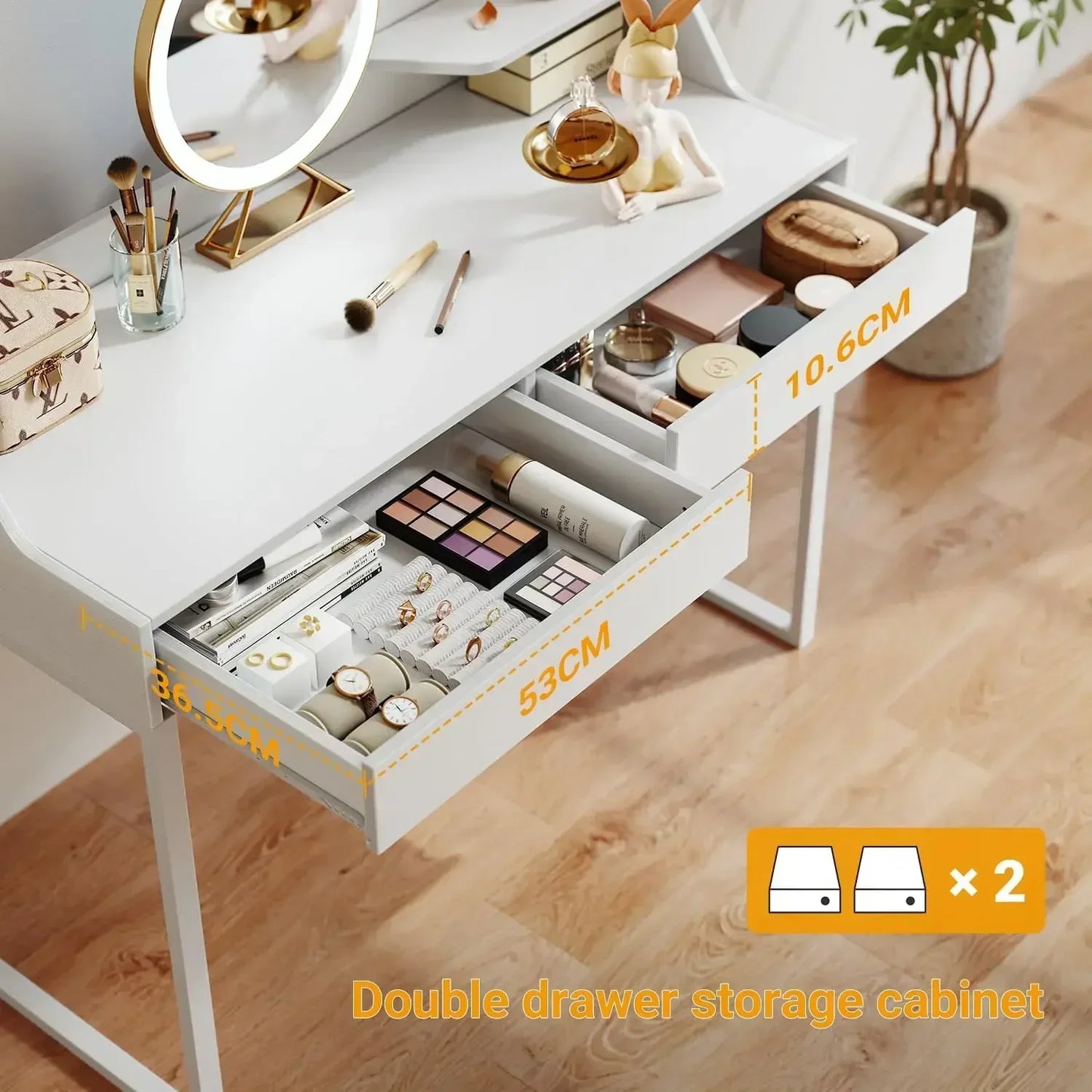 Modern 40 Inch Vanity Desk with 2 Drawers for Home Office and Makeup