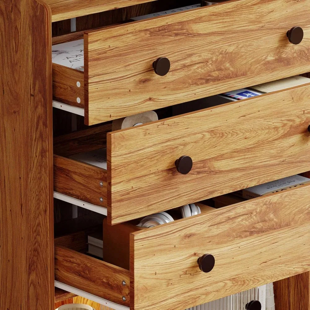 Modern Sideboard Buffet Cabinet with 3 Drawers and Fluted Glass