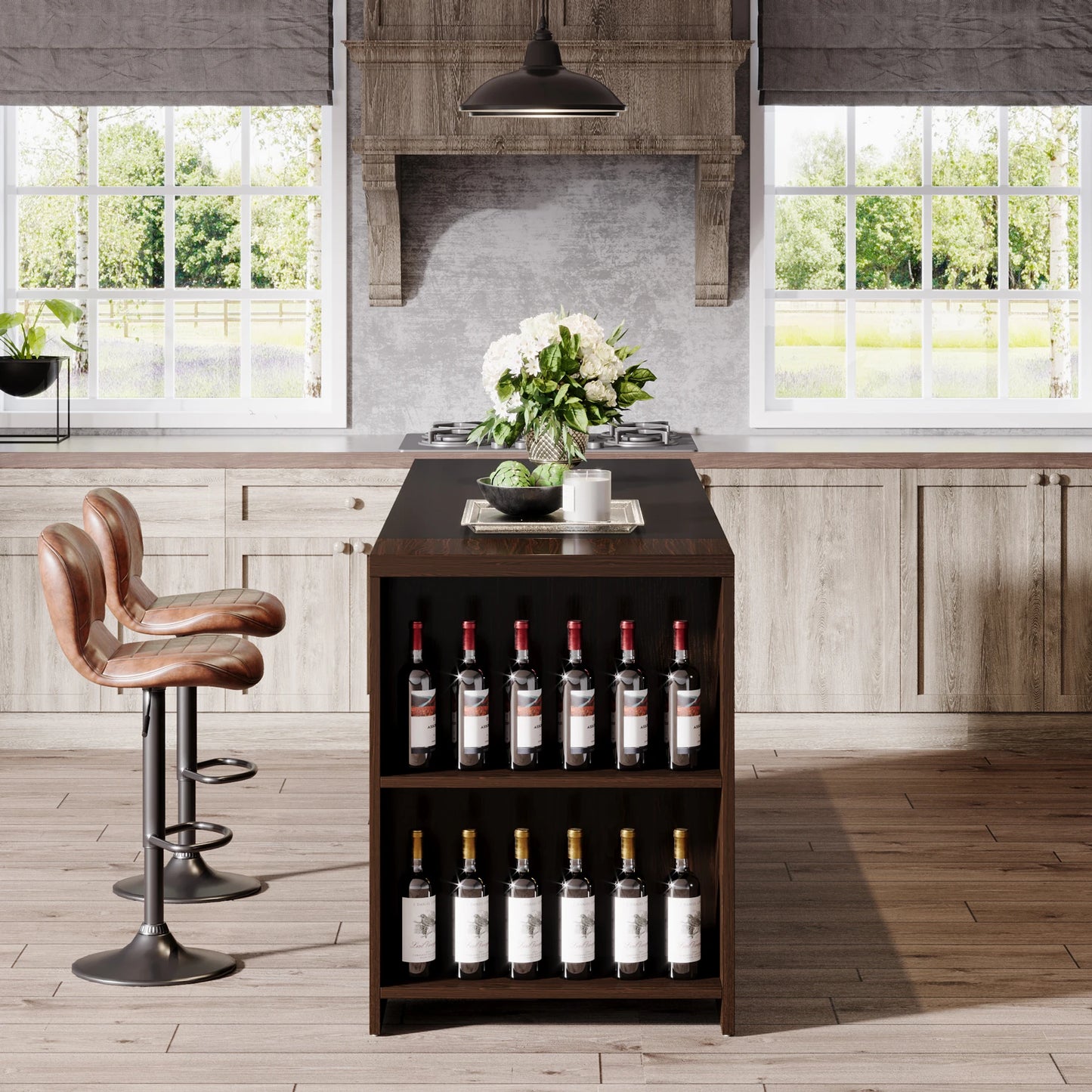 Ljustra 55 Inch Kitchen Island Table with Storage Farmhouse Style