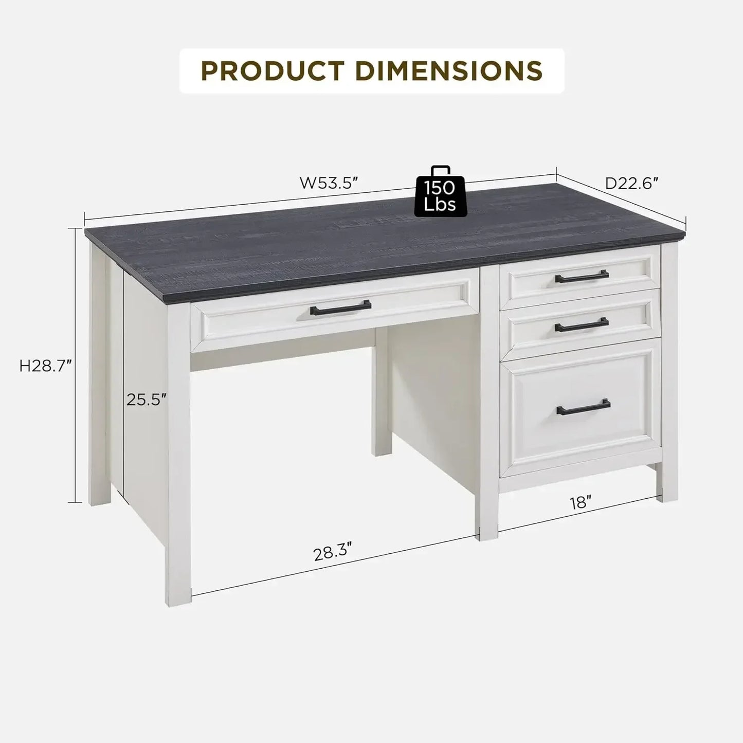 53 Inch Home Office Desk with File Cabinet Modern Farmhouse Computer Desk