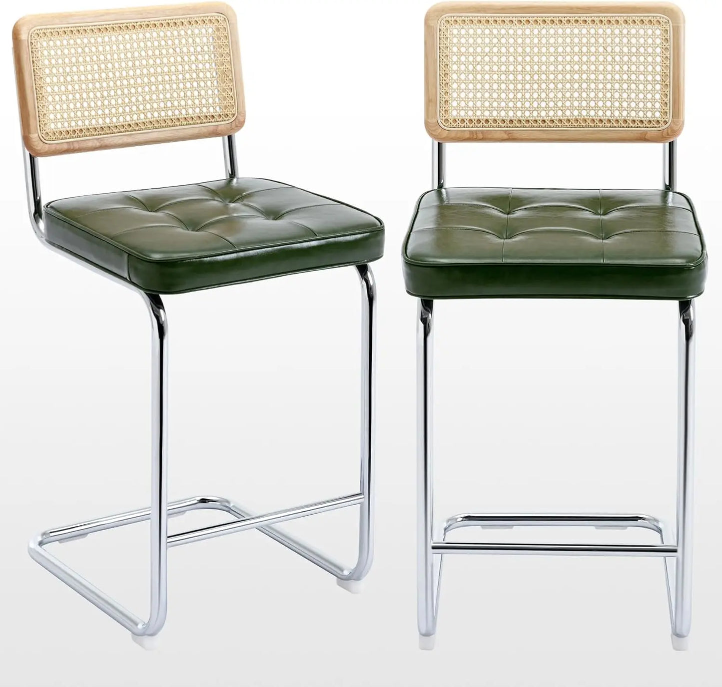 Natural Rattan Bar Stools Set of 2 Modern Boho Velvet Counter Chairs