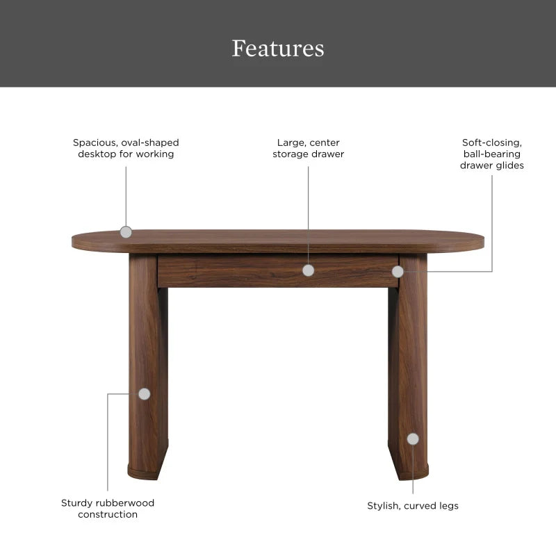 Juliet Oval Writing Desk Executive Home Office Furniture Walnut Finish