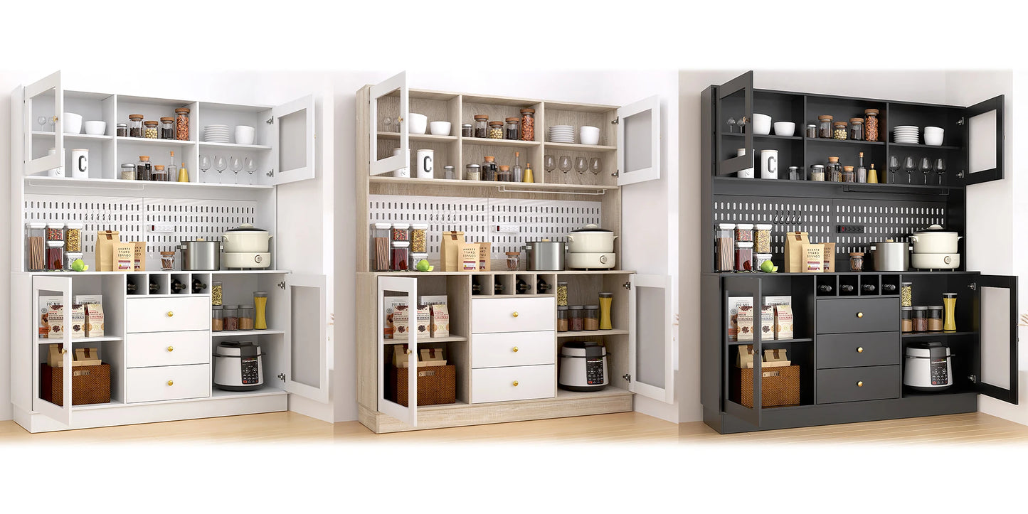 Pantry Cabinet Kitchen Storage Buffet Hutch with Pegboard Cup Holder
