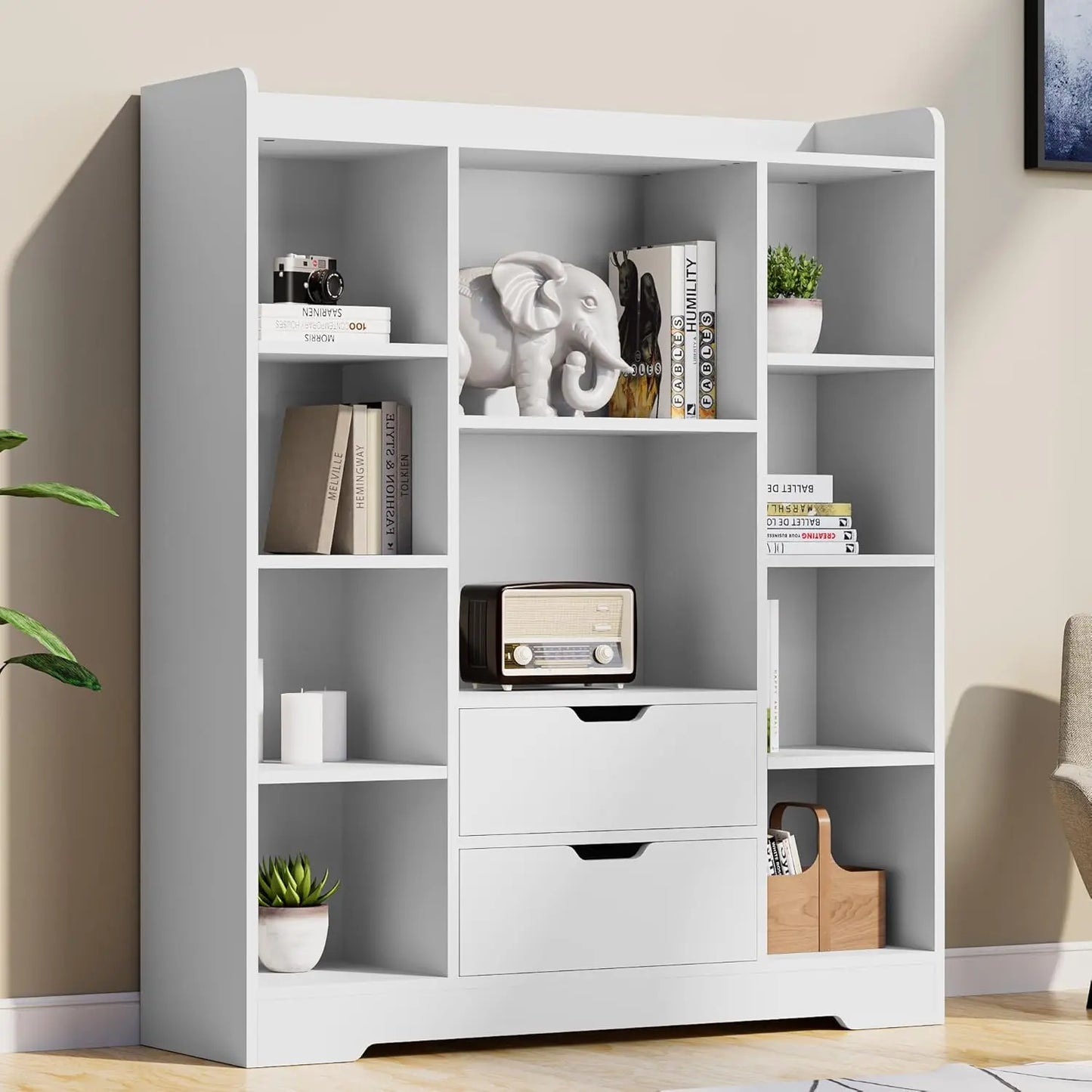 Kids Bookshelf Toy Storage Organizer 4-Tier Bookcase with Drawers