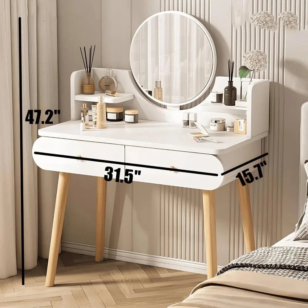 Luxury Vanity Makeup Table with Mirror Compact Organizer for Storage