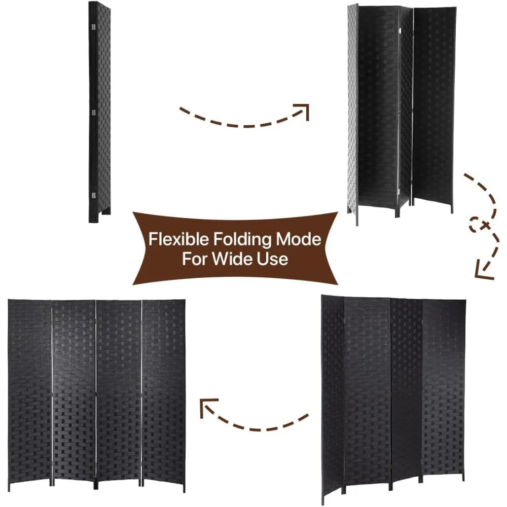 Room Divider Folding Privacy Screen 4 Panel Wooden Portable Rustic Design