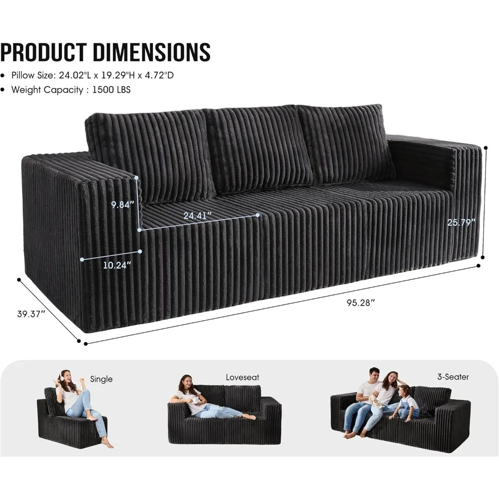 Ljustra Modular Cloud Sofa 3-Seater 95” Corduroy Deep Seat Sectional Couch