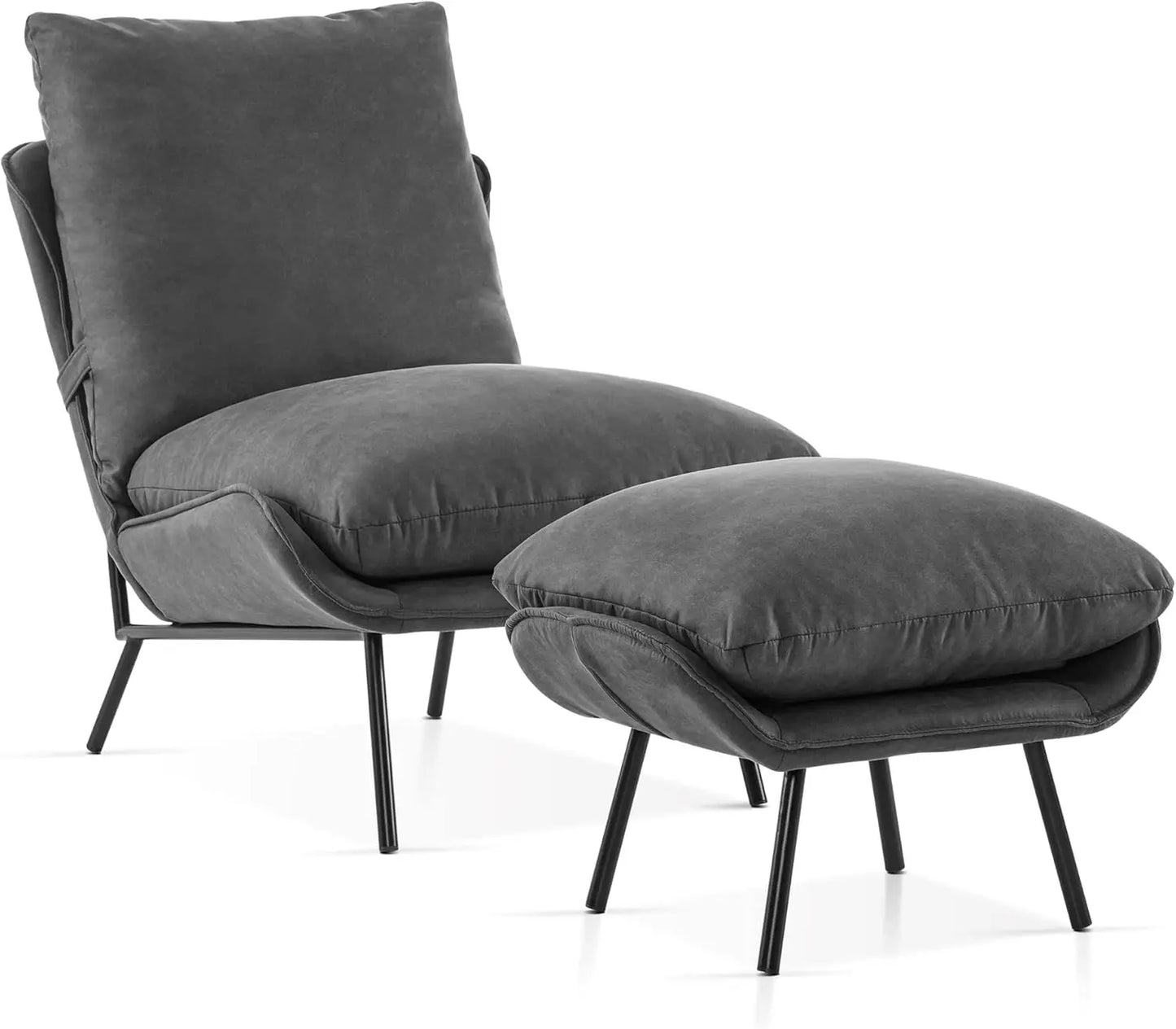 Modern Accent Chair Ottoman Leathaire Fabric Upholstered Small Space