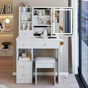 Ball & Cast Vanity Desk with LED Lights 4 Drawers Sliding Mirror