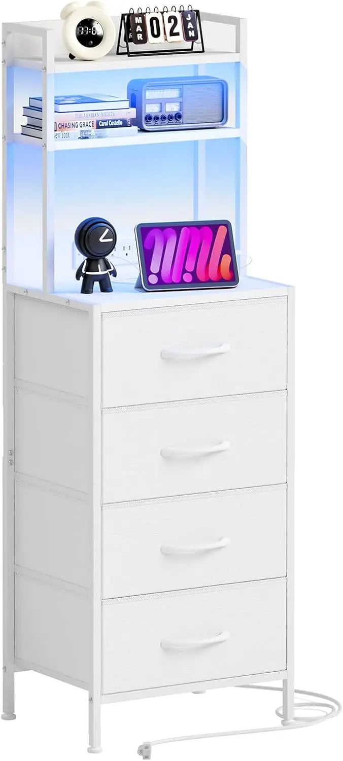 41 Inch Tall Nightstand with USB Charging Station and LED Lights