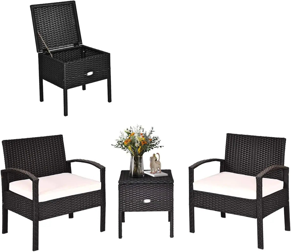 Ljustra Rattan Patio Furniture Set 3 Pieces Wicker Conversation Set