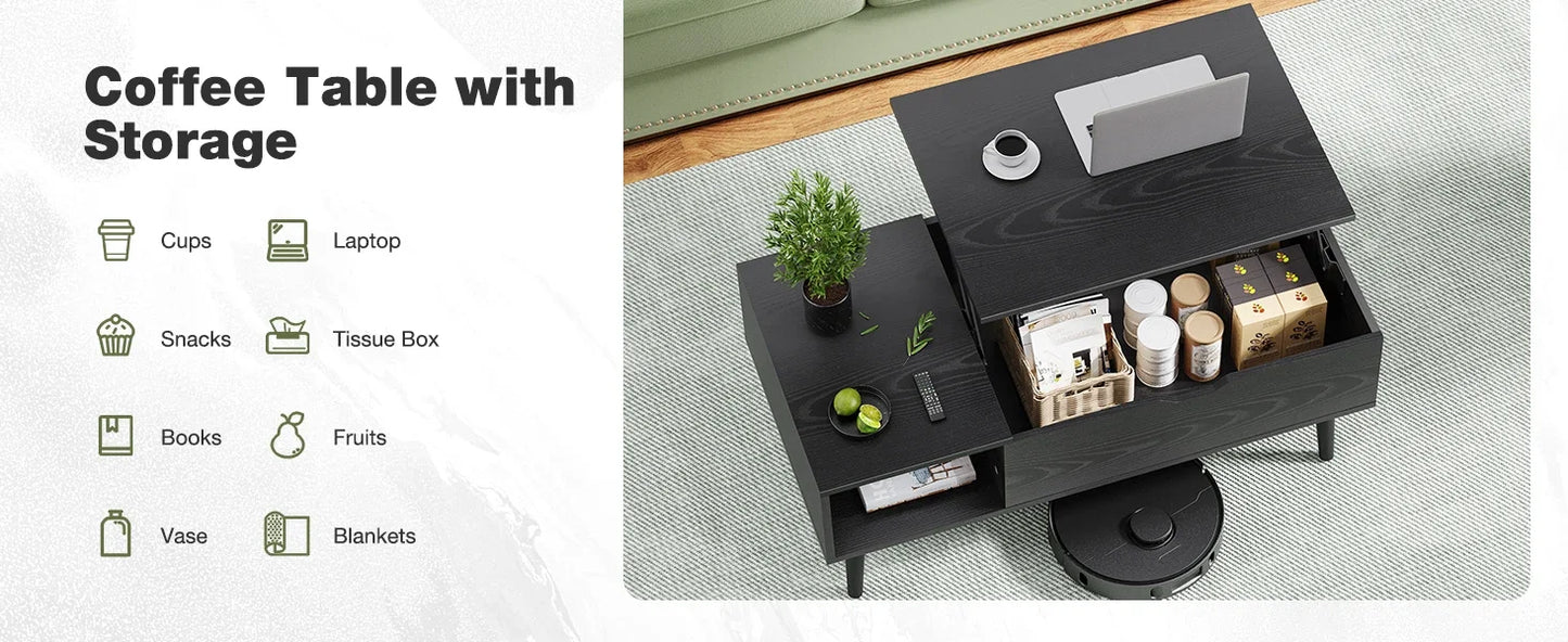 Wooden Lift Top Coffee Table with Storage for Living Room Furniture