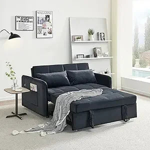 55 Inch Leather Sofa Bed Pull Out Sleeper Loveseat Couch Futon