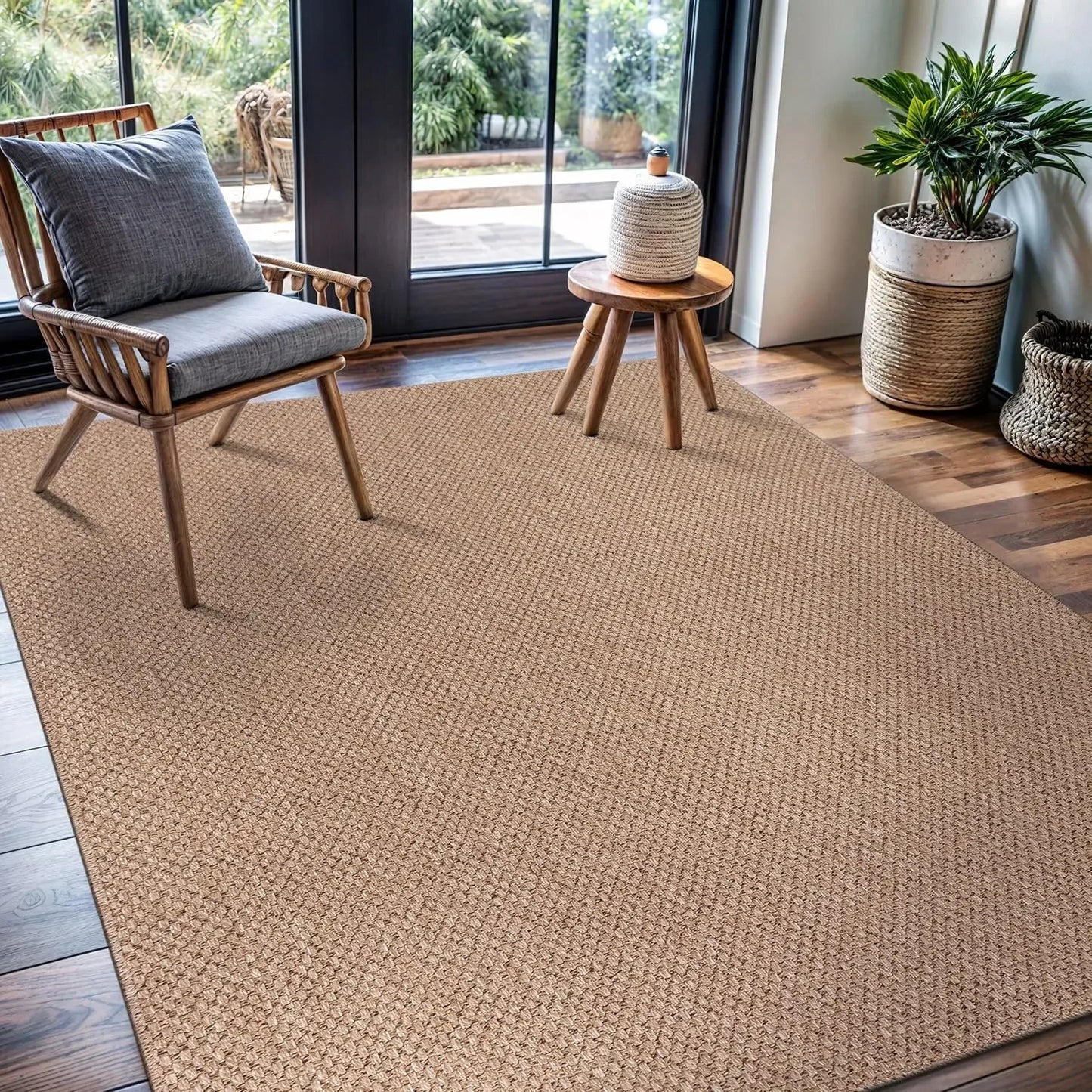 Easy Jute Rug 5x7 Indoor Outdoor Farmhouse Area Rug for Living Room