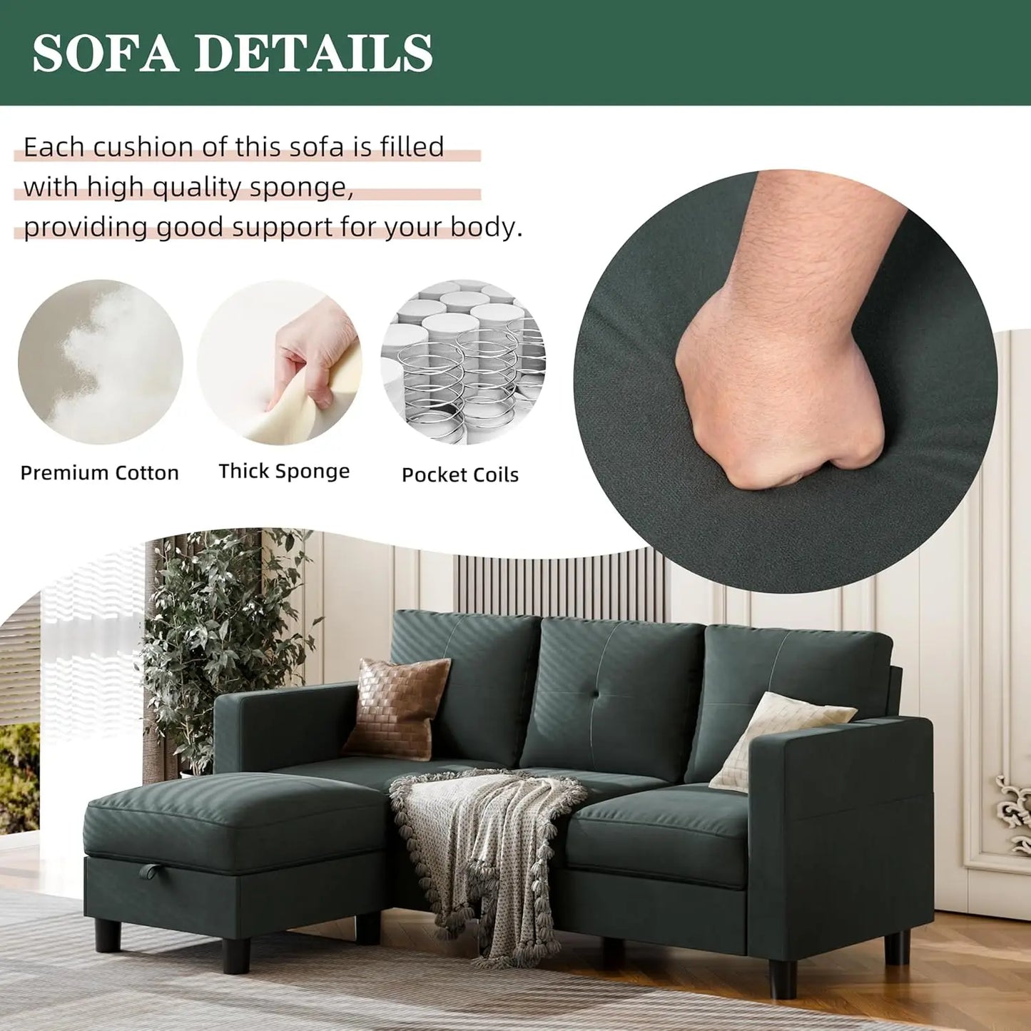 Ljustra Sectional Sofa with Storage L Shaped Couch for Small Spaces