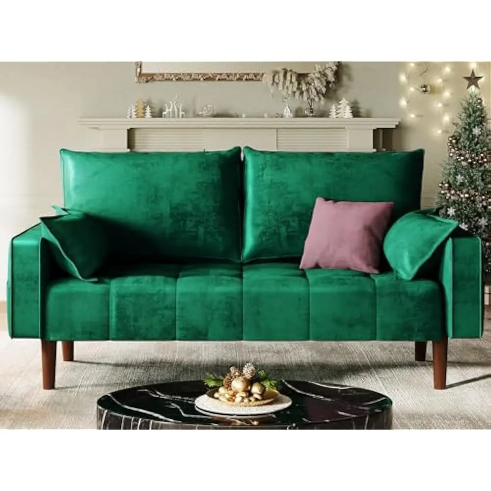Ljustra 67" Loveseat Sofa Velvet Couch with Pillows & Storage