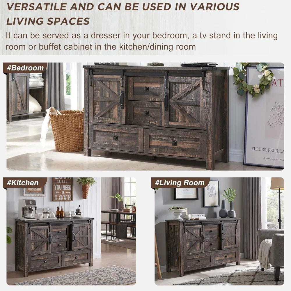 Farmhouse Buffet Cabinet with Sliding Barn Doors and Storage Drawers