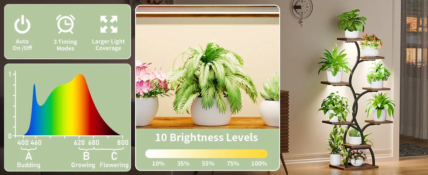 Indoor Plant Stand with Grow Light 8 Tiered Plant Shelf 49 Inch Tall
