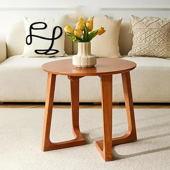 Solid Wood Round Coffee Table Rustic Farmhouse Living Room Tea Table