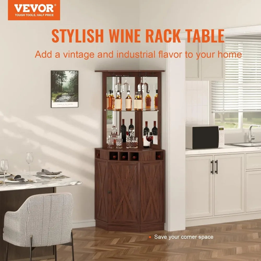 Industrial Style Corner Bar Cabinet Freestanding Sideboard Buffet
