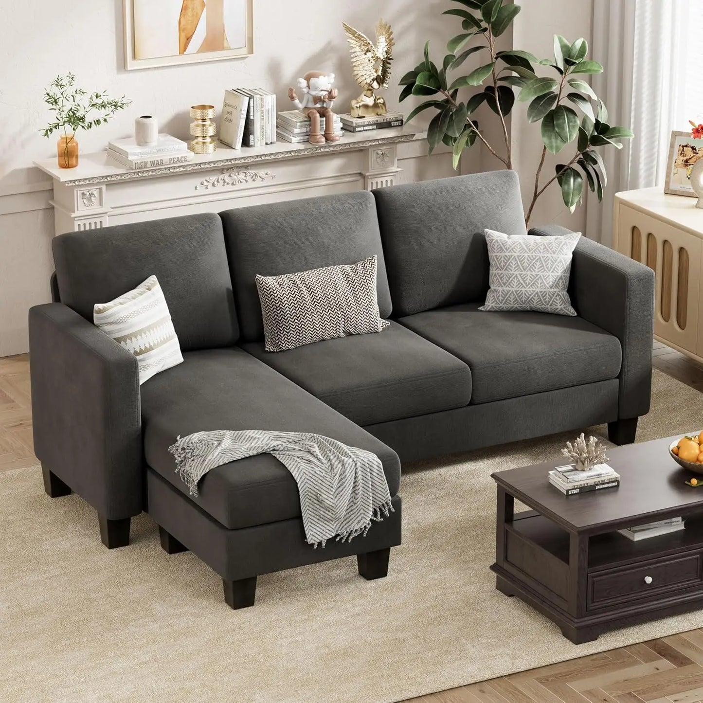 Ljustra 3 Seat L-Shaped Sofa with Ottoman for Small Living Spaces