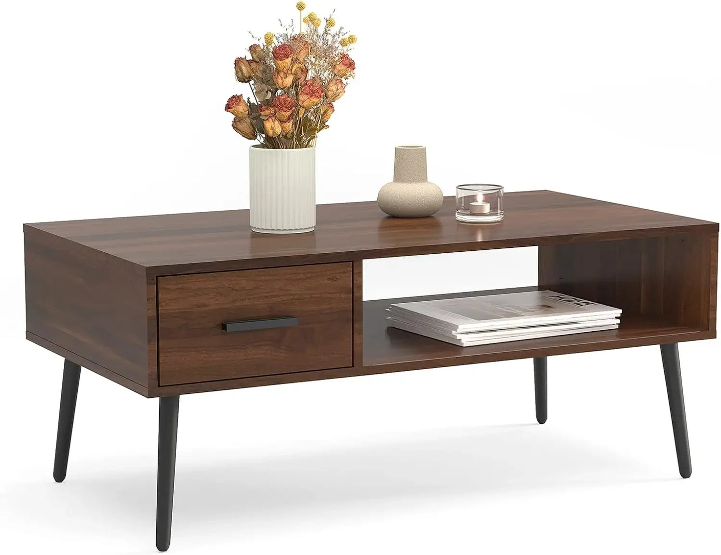 Mid Century Modern Coffee Table with Storage for Living Room