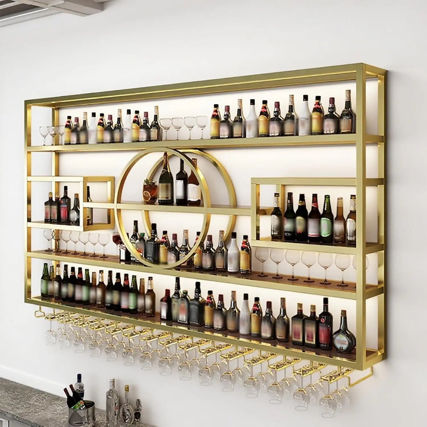 63in Wall Mounted Wine Rack Large Capacity Hanging Display Shelf