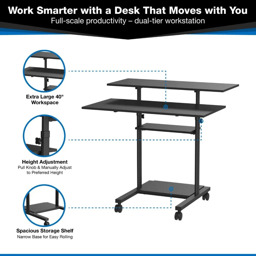 Ljustra Mobile Desk Workstation Height Adjustable Rolling Computer Desk