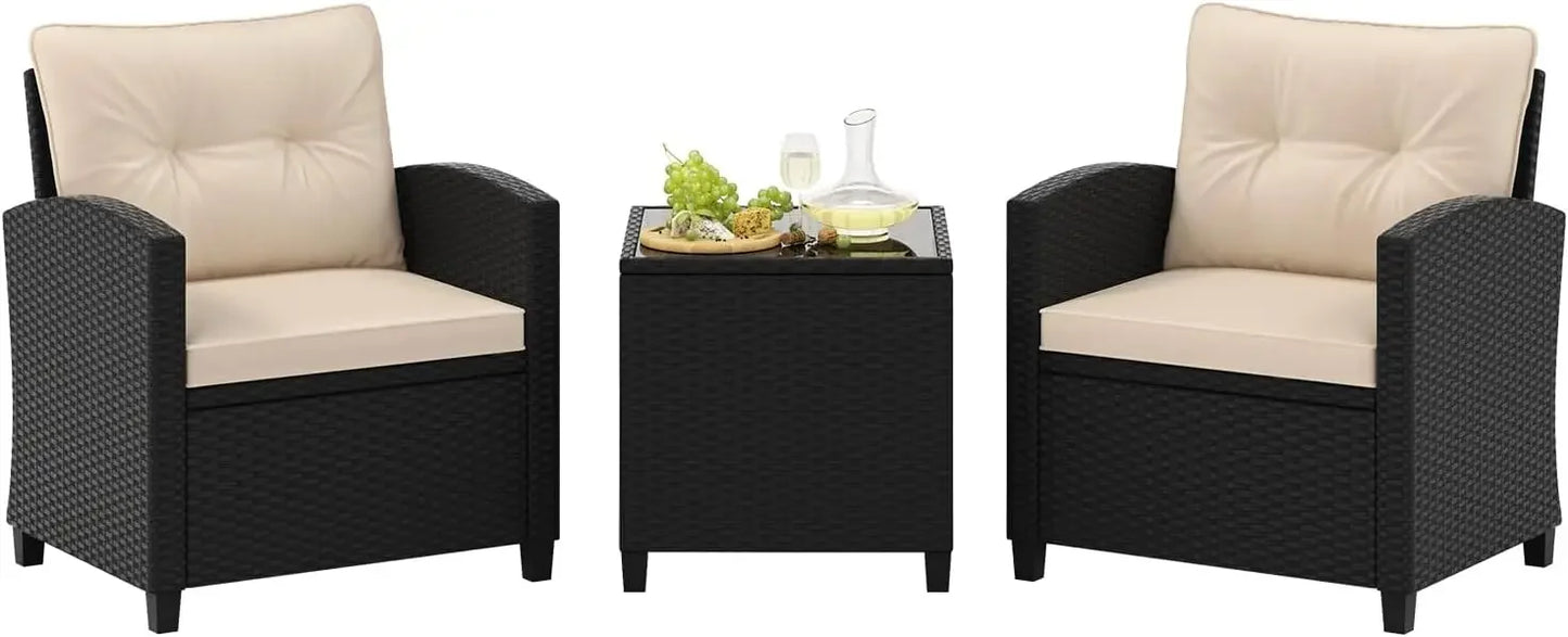 Ljustra 3-Piece Outdoor Patio Furniture Set PE Rattan Wicker Sofa