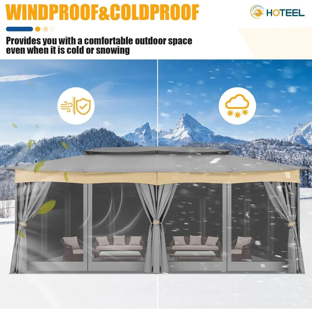 12x20 Outdoor Gazebo with Privacy Curtains Mosquito Netting Metal Frame