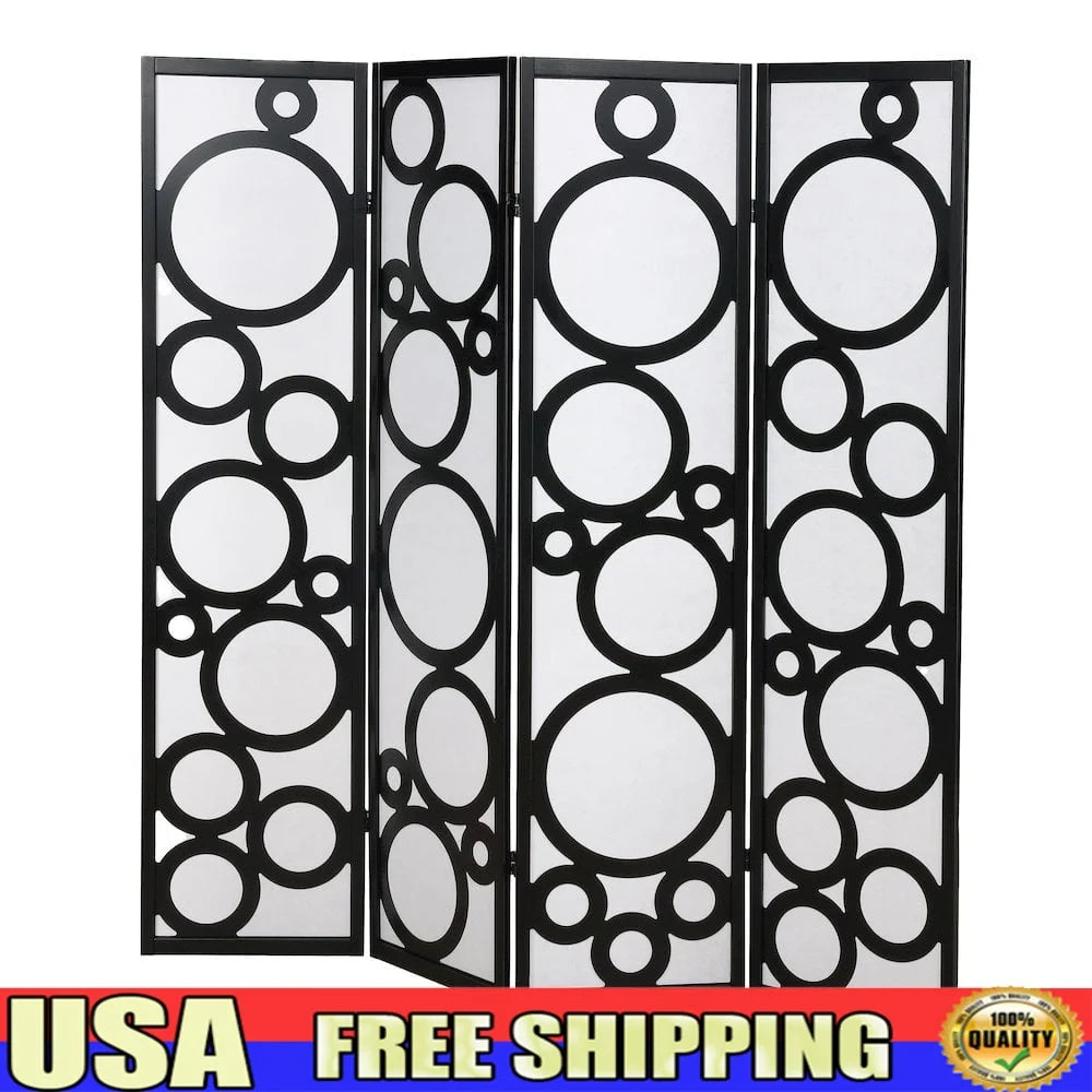 4-Panel Wood Room Divider Foldable Privacy Screen Art Display Home Decor