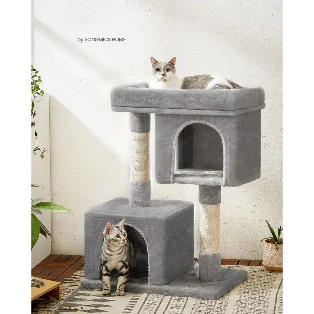 Cat Tree Tower for Large Cats 33.1 Inch with Caves and Scratching Post