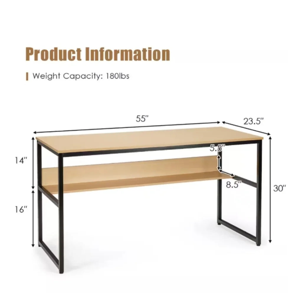 Ljustra 55 Inch Rectangle Wood Computer Desk with Bookshelf and Drawers