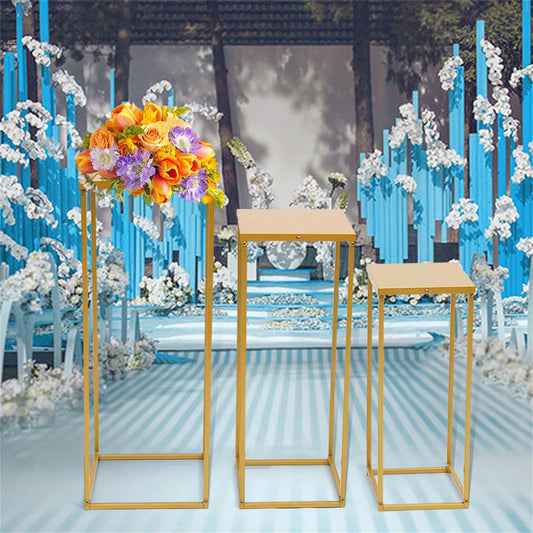 Set of 3 Metal Square Flower Stands Plant Holders for Home Wedding Decor
