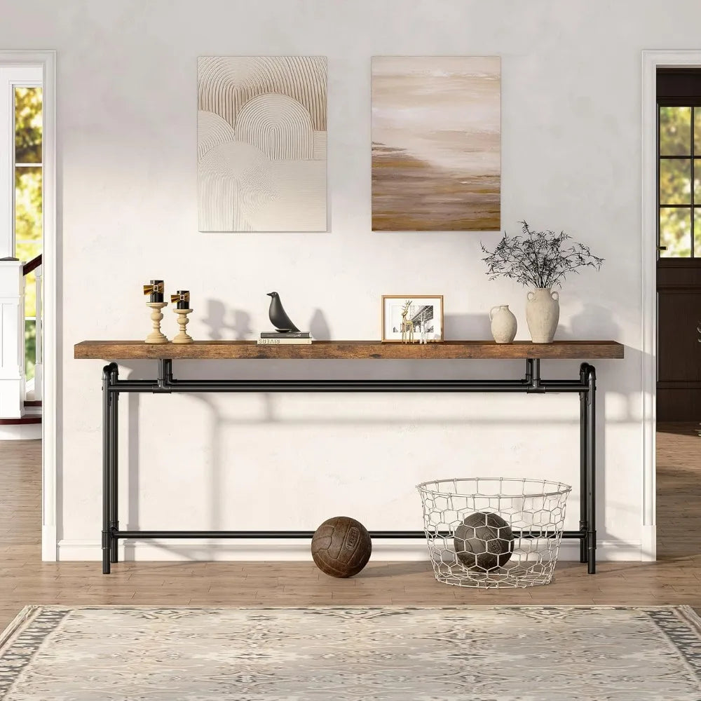Console Table 70.9 Inch Long Industrial Narrow Sofa Table for Living Room